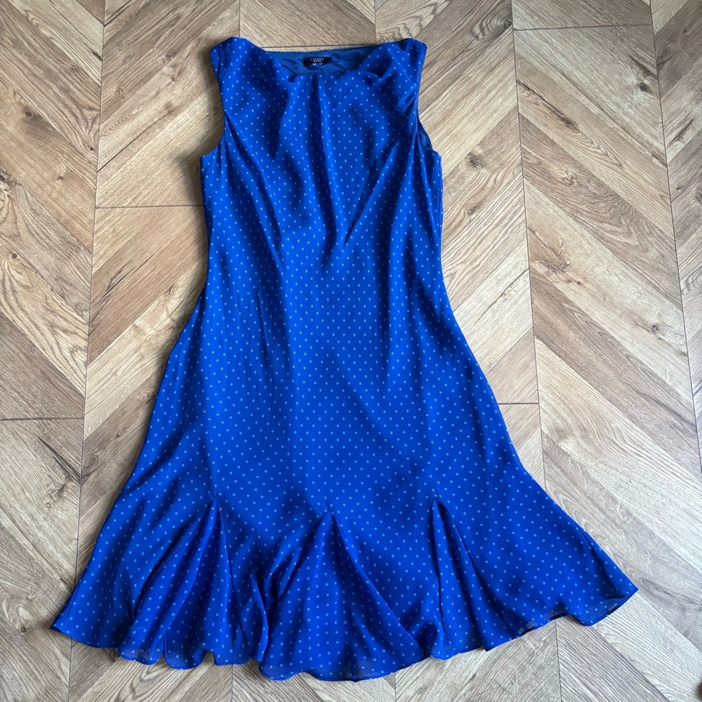 Chaps Blue Polka Dot Cowl Neck Sleeveless Dress